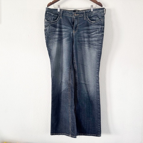 a.n.a Denim - Blue Bootcut Jeans Distressed Look Plus Size 16 5-Pocket Styling Denim Everyday